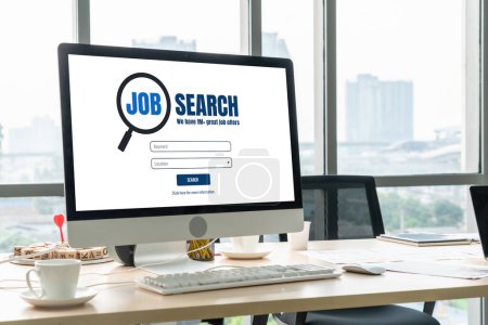 Photo for Online job search on modish website for worker to search for job opportunities on the recruitment internet network - Royalty Free Image