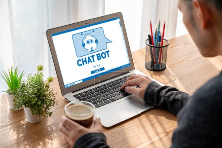 Photo for Chatbot software application for modish online business that automatically reply to customer questions - Royalty Free Image