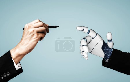 Photo for Artificial intelligence AI research of robot and cyborg development for future of people living. Digital data mining and machine learning technology, computer communication. 3D illustration - Royalty Free Image