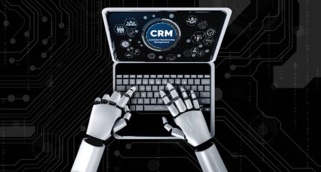 Foto de Sistema de gestión de relaciones con el cliente en un ordenador moderno para empresas y negocios de CRM - Imagen libre de derechos