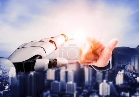 Photo for 3D Rendering Futuristic robot technology development, artificial intelligence AI, and machine learning concept. Global robotic bionic science research for future human life. 3D illustration - Royalty Free Image