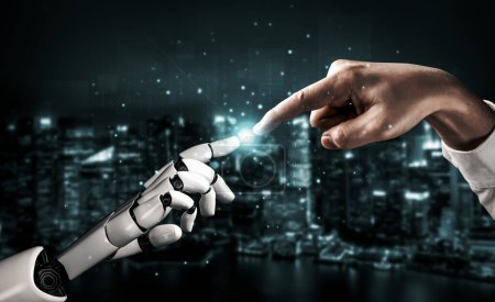 Téléchargez les photos : Rendre 3D intelligence artificielle Recherche IA de développement de robots et de cyborgs pour l'avenir des personnes vivant. Conception de technologies numériques d'exploration de données et d'apprentissage automatique pour cerveau d'ordinateur. - en image libre de droit
