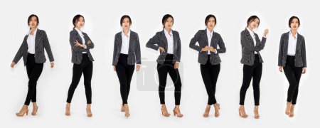 Téléchargez les photos : Différente pose de la même femme asiatique portrait complet du corps sur fond blanc portant costume d'affaires formelle dans la collection studio. Jivy - en image libre de droit