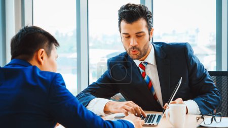 Photo for Job seeker in job interview meeting with manager and interviewer at corporate office. The young interviewee seek for professional career job opportunity . Human resources and recruitment concept. Jivy - Royalty Free Image