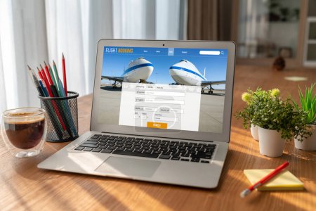 Foto de El sitio web de reservas de vuelos en línea proporciona un sistema de reserva moderno. Concepto de tecnología de viajes . - Imagen libre de derechos