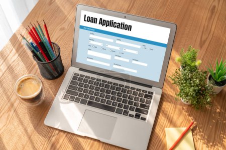 Téléchargez les photos : Formulaire de demande de prêt en ligne pour la collecte d'informations numériques mobiles sur le réseau Internet - en image libre de droit