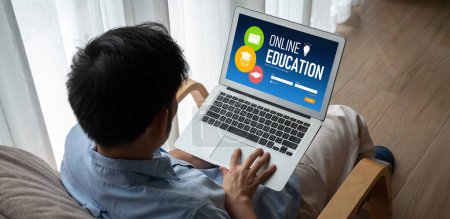 Photo for E-learning website with modish sofware for student to study online on the internet network - Royalty Free Image