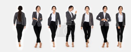 Photo for Different pose of same Asian woman full body portrait set on white background wearing formal business suit in studio collection . Jivy - Royalty Free Image