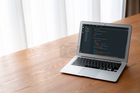 Photo for Software development programming on computer screen for modish application and program coding - Royalty Free Image