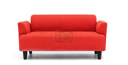Foto de Sofá contemporáneo de estilo escandinavo rojo sobre fondo blanco con un diseño de muebles moderno y minimalista para una elegante sala de estar. BARROS - Imagen libre de derechos
