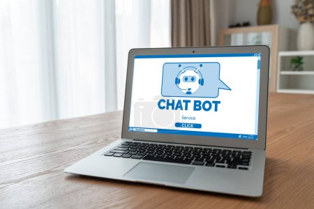 Téléchargez les photos : Application logicielle Chatbot pour les affaires en ligne modish qui répondent automatiquement aux questions des clients - en image libre de droit