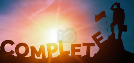 Photo for Achievement and Business Goal Success Concept - Creative business people with icon graphic interface showing employee reward giving for business success achievement. uds - Royalty Free Image