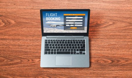 Téléchargez les photos : Site de réservation de vol en ligne fournir un système de réservation modish. Concept de technologie du voyage . - en image libre de droit