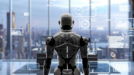 Foto de Futuras soluciones de IA de ingeniería robótica con LISP. Un algoritmo estratégico para la automatización de la robótica de marketing, el análisis tecnológico de LLM y la comunicación cibernética. Ilustración 3D inteligencia artificial - Imagen libre de derechos