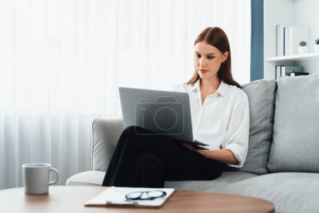 Photo for Psychologist woman in clinic office professional portrait with friendly smile feeling inviting for patient to visit the psychologist. The experienced and confident psychologist is utmost specialist - Royalty Free Image