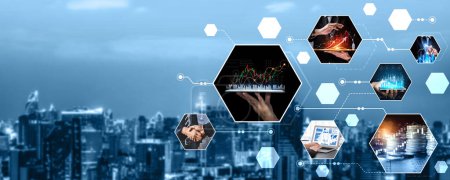Photo for Futuristic business digital financial data technology concept for future big data analytic and business intelligence research for businessman analyst invest decisions making panoramic banner kudos - Royalty Free Image