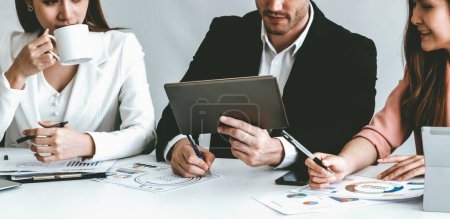 Photo for Businessman is in meeting discussion with colleague businesswomen in modern workplace office. People corporate business team concept. uds - Royalty Free Image