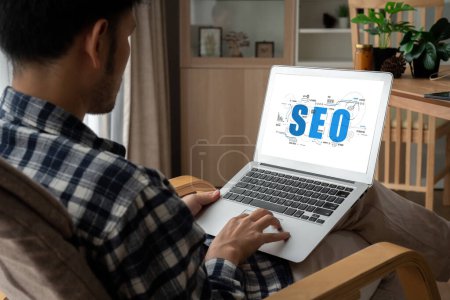Photo for SEO search engine optimization for modish e-commerce and online retail business showing on computer screen - Royalty Free Image
