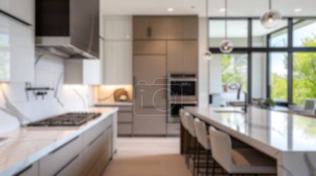 Photo for A deliberately blurred image showcasing a spacious, modern kitchen interior, ideal for background use or design mockups. Resplendent. - Royalty Free Image