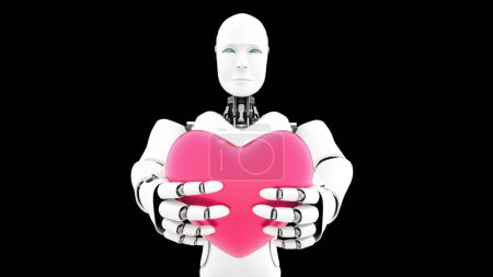 Téléchargez les photos : Illustration 3D XAI Robot futuriste, intelligence artificielle CGI sur fond noir. Homme robotique 3D rendu animation. Illustration 3D. - en image libre de droit