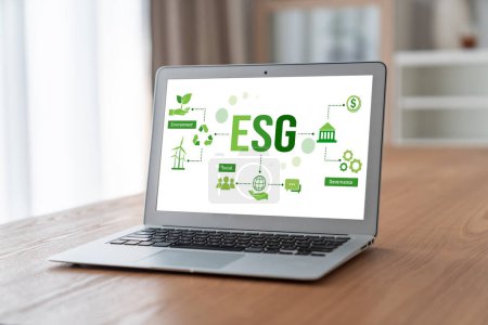 Téléchargez les photos : Politique de gouvernance sociale environnementale ESG pour les entreprises modernes afin de fixer une norme pour atteindre un score ESG élevé - en image libre de droit