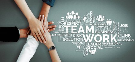 Photo for Teamwork and Business Human Resources - Group of business people working together as successful team building strength and unity for organization. Partnership, agreement and teamwork concept. uds - Royalty Free Image