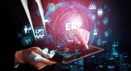 Enterprise Resource Management ERP software system for business resources plan presented in modern graphic interfaz showing future technology to manage company enterprise resource. BARROS