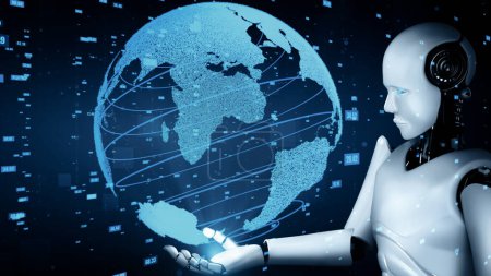 Téléchargez les photos : Illustration 3D XAI Robot futuriste intelligence artificielle huminoïde Développement de technologies d'analyse de données IA et concept d'apprentissage automatique. Recherche mondiale en bionique robotique pour l'avenir de l'homme - en image libre de droit