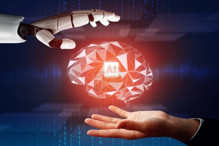 XAI 3D Rendering futuristische Robotertechnologie-Entwicklung, künstliche Intelligenz-KI und maschinelles Lernkonzept. Globale robotische bionische Forschung für die Zukunft des menschlichen Lebens.