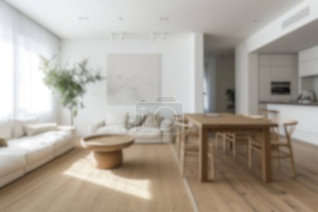Photo for Defocused shot of a bright, airy Scandinavian-style living space with minimalist design. Resplendent. - Royalty Free Image