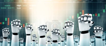 Foto de Ilustración XAI 3D Tecnología financiera futura controlada por un robot de IA que utiliza el aprendizaje automático y la inteligencia artificial para analizar los datos empresariales y asesorar sobre la inversión y la decisión comercial - Imagen libre de derechos