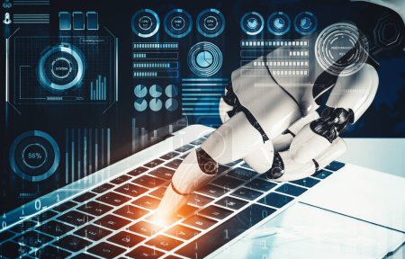 Foto de XAI 3D renderizado desarrollo de tecnología de robot androide futurista, inteligencia artificial AI, y el concepto de aprendizaje automático. Investigación científica biónica robótica global para el futuro de la vida humana. - Imagen libre de derechos