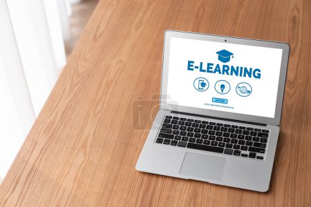 Photo for E-learning website with modish sofware for student to study online on the internet network - Royalty Free Image