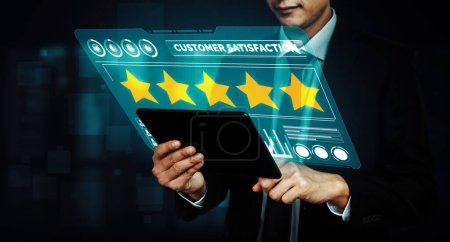 Photo for Customer review satisfaction feedback survey concept. User give rating to service experience on online application. Customer can evaluate quality of service lead to reputation ranking of business. uds - Royalty Free Image