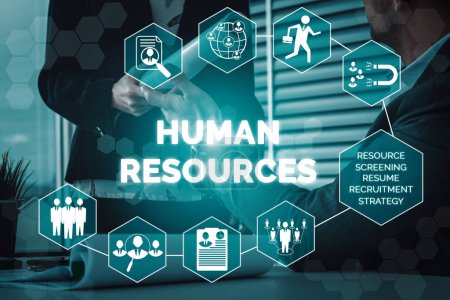 Photo for Human Resources Recruitment and People Networking Concept. Modern graphic interface showing professional employee hiring and headhunter seeking interview candidate for future manpower. uds - Royalty Free Image