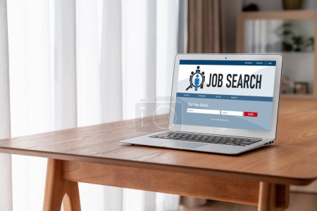 Foto de Búsqueda de empleo en línea en el sitio web modish para el trabajador a la búsqueda de oportunidades de empleo en la red de Internet de contratación - Imagen libre de derechos
