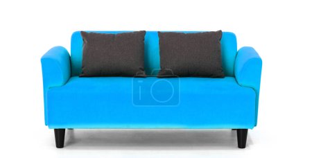 Téléchargez les photos : Canapé contemporain de style scandinave bleu clair sur fond blanc avec un design de mobilier moderne et minimal pour un salon élégant. uds - en image libre de droit