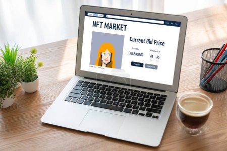 Foto de Mercado de NFT proporcionar canal de venta modish para artista digital para vender sus obras en línea en la red de Internet - Imagen libre de derechos