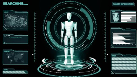 Photo for XAI 3d illustration Futuristic robot, artificial intelligence CGI big data analytics and programming. Robotic man 3D render animation. 3D illustration. - Royalty Free Image