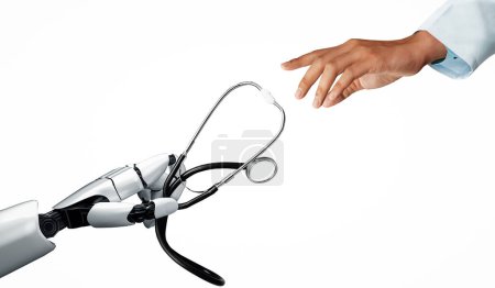 Téléchargez les photos : XAI 3D rend robot d'intelligence artificielle médicale travaillant dans le futur hôpital. Prothèse de santé futuriste pour les patients et concept de technologie biomédicale. - en image libre de droit
