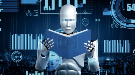 Foto de Ilustración XAI 3D Futuro control de tecnología financiera por robot AI huminoide utiliza el aprendizaje automático y la inteligencia artificial para analizar los datos de negocios y dar consejos sobre la inversión y el comercio - Imagen libre de derechos