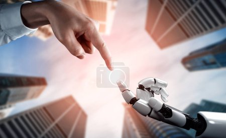 XAI 3D renderizado inteligencia artificial Investigación de inteligencia artificial del desarrollo de robots y cyborg para el futuro de las personas que viven. Diseño de tecnología digital de minería de datos y aprendizaje automático para cerebro de computadora.