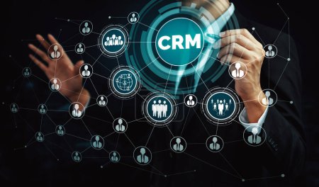 Photo for CRM Customer Relationship Management for business sales marketing system concept presented in futuristic graphic interface of service application to support CRM database analysis. uds - Royalty Free Image
