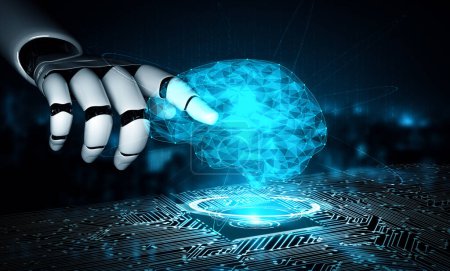Foto de XAI 3D renderizado inteligencia artificial Investigación de inteligencia artificial del desarrollo de robots y cyborg para el futuro de las personas que viven. Diseño de tecnología digital de minería de datos y aprendizaje automático para cerebro de computadora. - Imagen libre de derechos