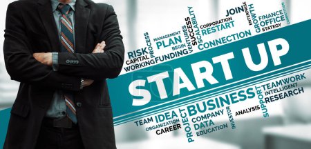 Photo for Start Up Business of Creative People Concept - Modern graphic interface showing symbol of entrepreneurship, fund, and project plan to start a new small business by smart group of entrepreneur. uds - Royalty Free Image