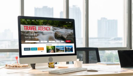 Photo for Online travel agency website for modish search and travel planning offers deal and package for flight , hotel and tour booking - Royalty Free Image