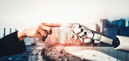 XAI 3D Rendering künstlicher Intelligenz KI-Forschung von Droid-Robotern und Cyborg-Entwicklung für die Zukunft der lebenden Menschen. Digitales Data Mining und maschinelles Lernen für Computergehirn.