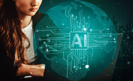 Téléchargez les photos : Concept IA Learning and Artificial Intelligence - Icône Interface graphique montrant l'ordinateur, la pensée machine et l'intelligence artificielle Intelligence artificielle des appareils robotiques numériques. uds - en image libre de droit