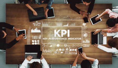 Indicateur clé de performance KPI pour le concept d'entreprise - Interface graphique moderne montrant les symboles de l'évaluation de la cible d'emploi et les chiffres analytiques pour la gestion des KPI marketing. uds
