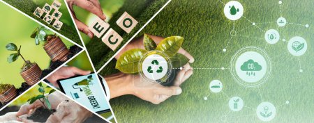 Green Business ESG Management Tool zur Rettung der Welt zukünftiges Konzept Modell Fallidee mit Bio-Kohlenstoff-Abfallzyklus-Daten für einen besseren Tag des Stadtlebens umzugehen, während der Aufbau von Arbeitsplätzen, Geld, Ökobilanz-Steuer und Gewinn .